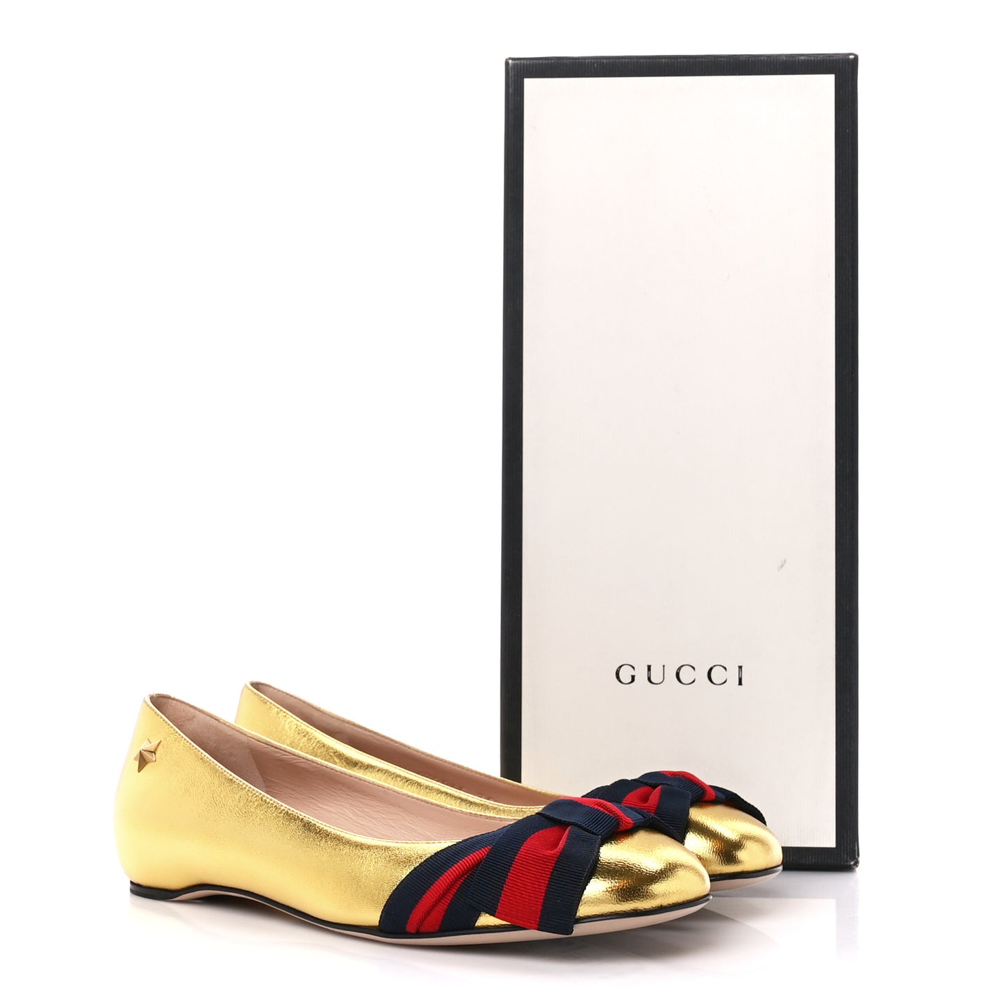 Metallic Nappa Silk Web Ballerina Flat 35.5 Gold