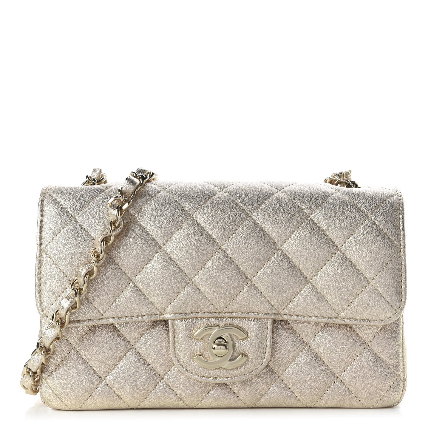 Metallic Lambskin Quilted Mini Rectangular Flap Gold
