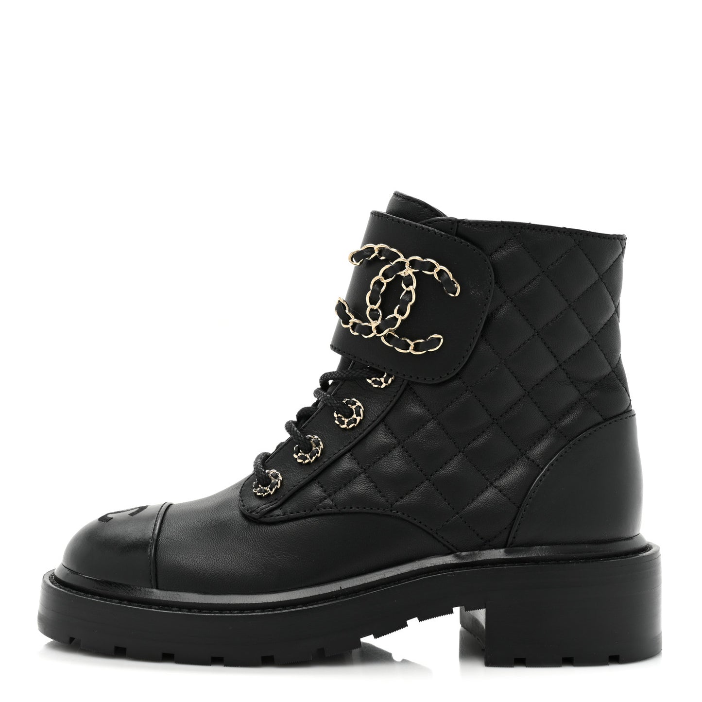 Lambskin Calfskin Quilted Lace Up Combat Boots 36 Black