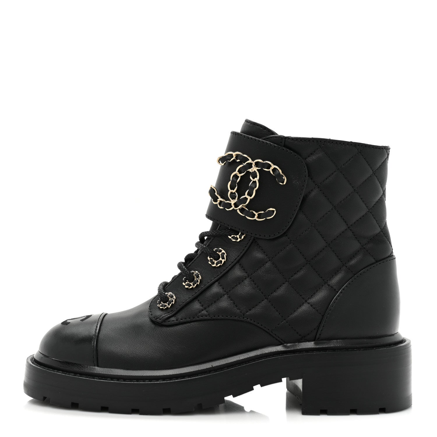 Chanel Lambskin Calfskin Quilted Lace Up Combat Boots 36 Black 1 of 8