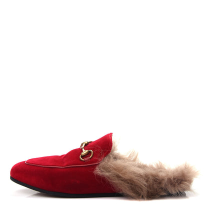 Gucci Velvet Fur Womens Princetown Slippers 35.5 Hibiscus Red 1 of 10