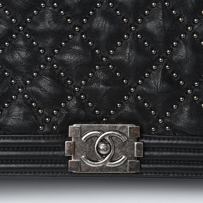 Chanel Crumpled Lambskin New Medium Studded Boy Flap Black 11 of 12