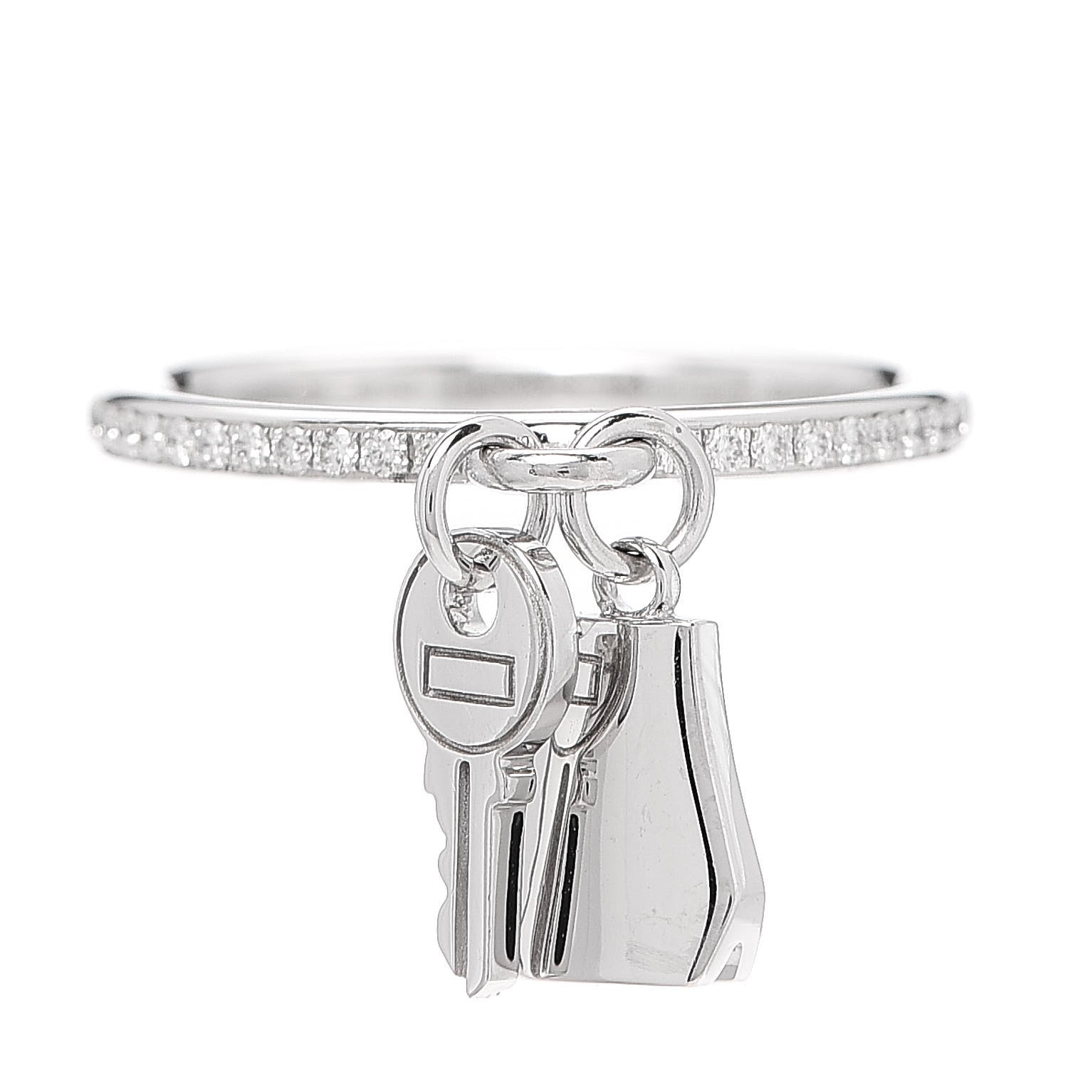 Hermes 18K White Gold Diamond Kelly Clochette Ring 50 5.25 1 of 6