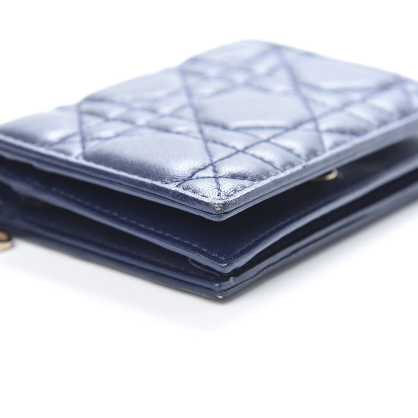 Lambskin Cannage Mini Lady Dior Wallet Navy