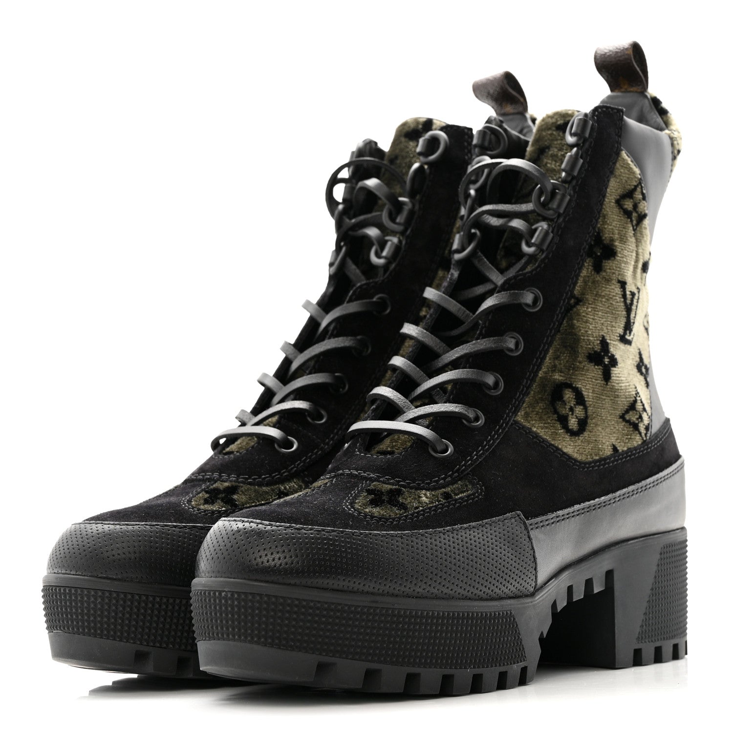 Louis Vuitton Velvet Calfskin Monogram Laureate Platform Desert Boots 40 Black Green 4 of 12