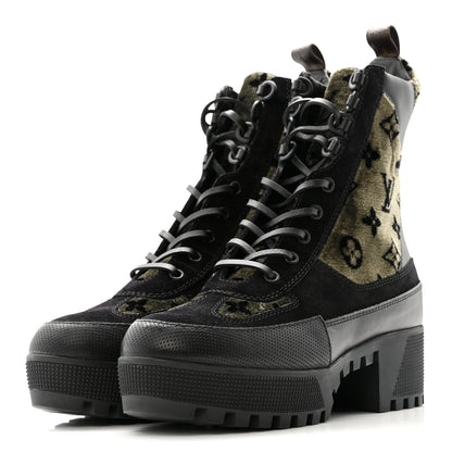 Louis Vuitton Velvet Calfskin Monogram Laureate Platform Desert Boots 40 Black Green 4 of 12