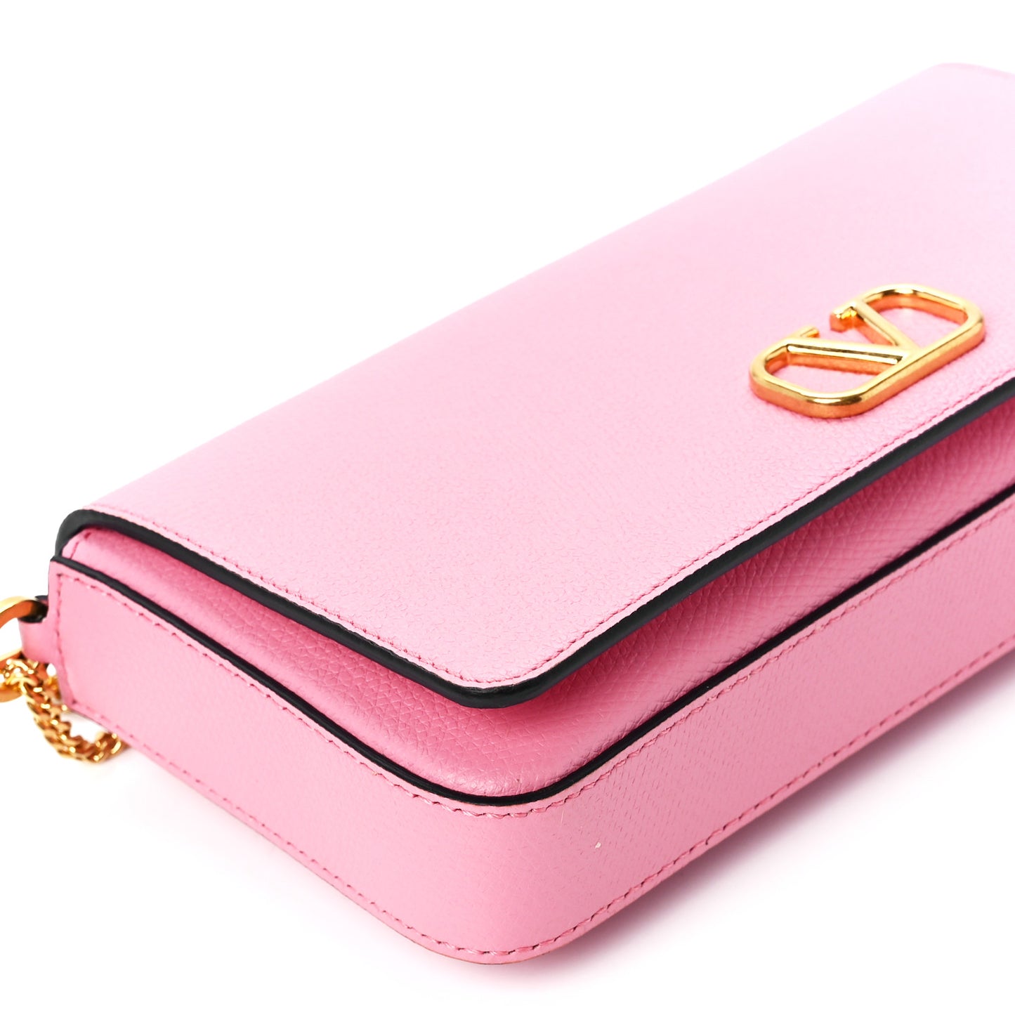 Grainy Calfskin Vlogo Pouch With Chain Candy Rose