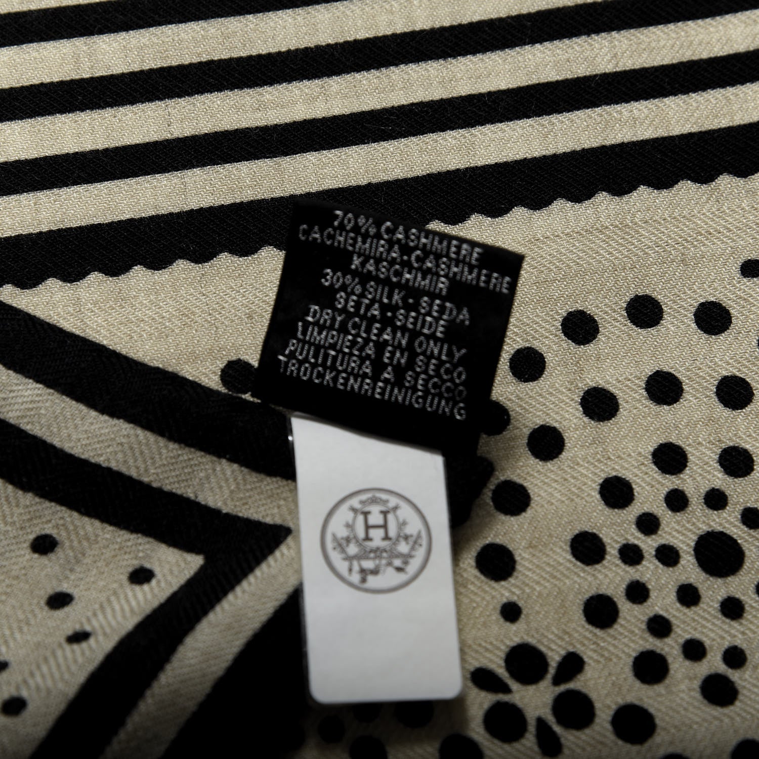 Hermes Silk Cashmere Couvertures Et Tenues de Jour Bandana Shawl 140 Natural Black 6 of 6