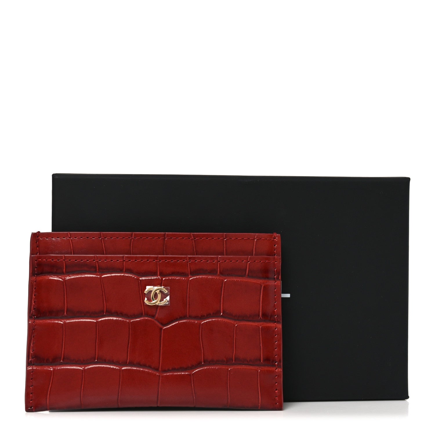 Chanel Calfskin Crocodile Embossed Crococo Card Holder Burgundy 8 of 8