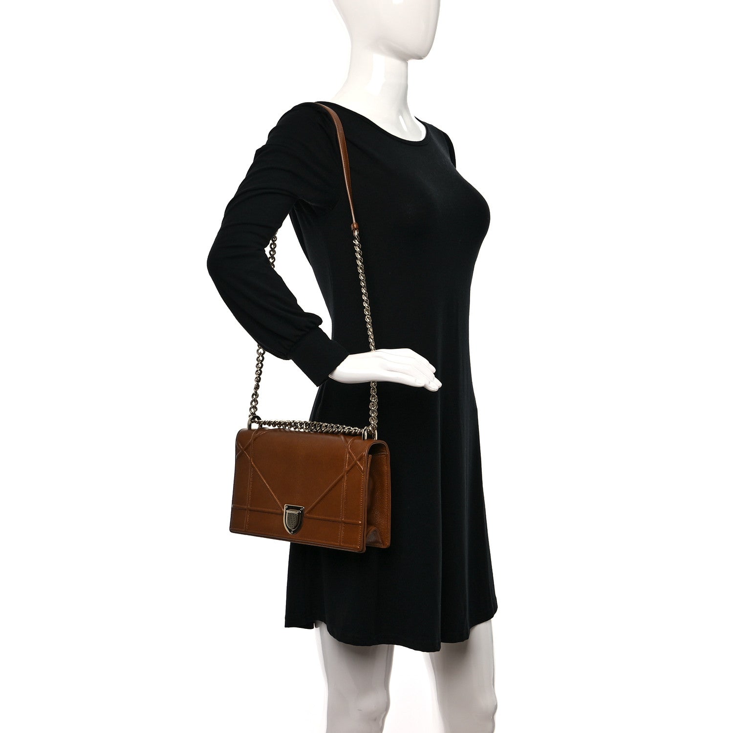 Christian Dior Grained Calfskin Medium Diorama Flap Bag Brown 2 of 10