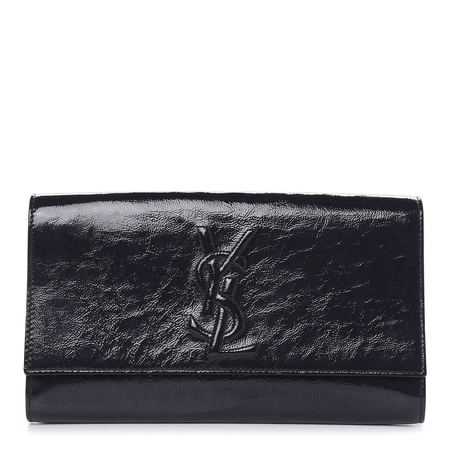 Textured Patent Calfskin Large Belle De Jour Clutch Deep Marine