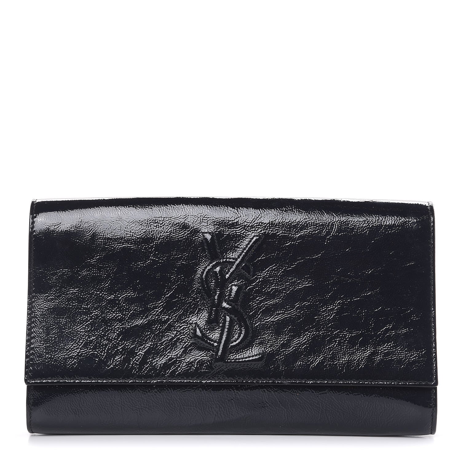 Saint Laurent Textured Patent Calfskin Large Belle De Jour Clutch Deep Marine 1 of 16
