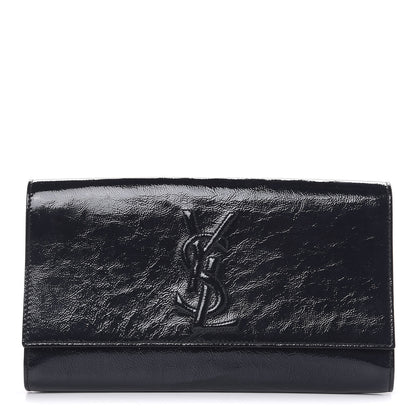 Saint Laurent Textured Patent Calfskin Large Belle De Jour Clutch Deep Marine 1 of 16