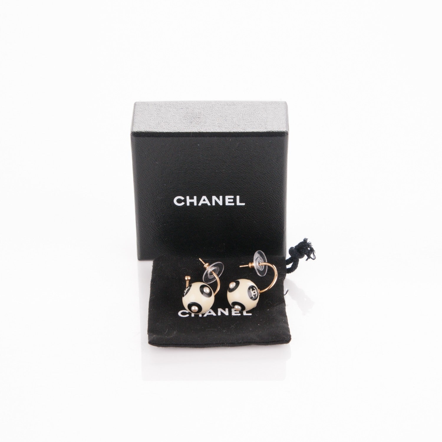 Chanel Enamel Pearl CC Drop Earrings Black White 5 of 5
