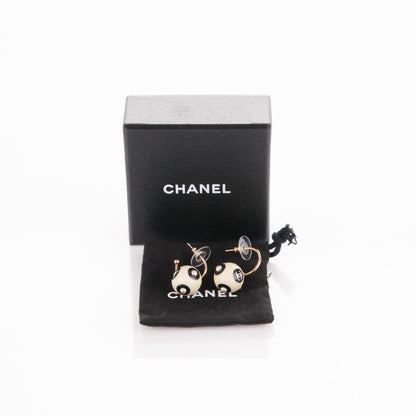 Chanel Enamel Pearl CC Drop Earrings Black White 5 of 5