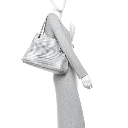 Chanel Calfskin Laser Cut Perforated CC Tote Silver 2 of 10