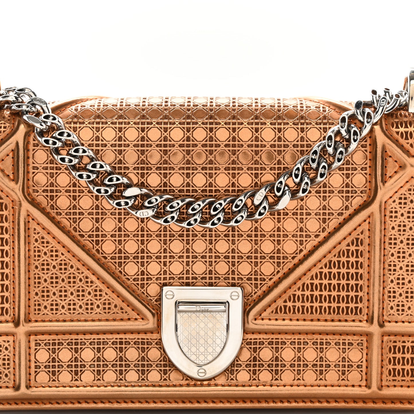 Metallic Patent Micro-Cannage Mini Diorama Flap Bag Orange