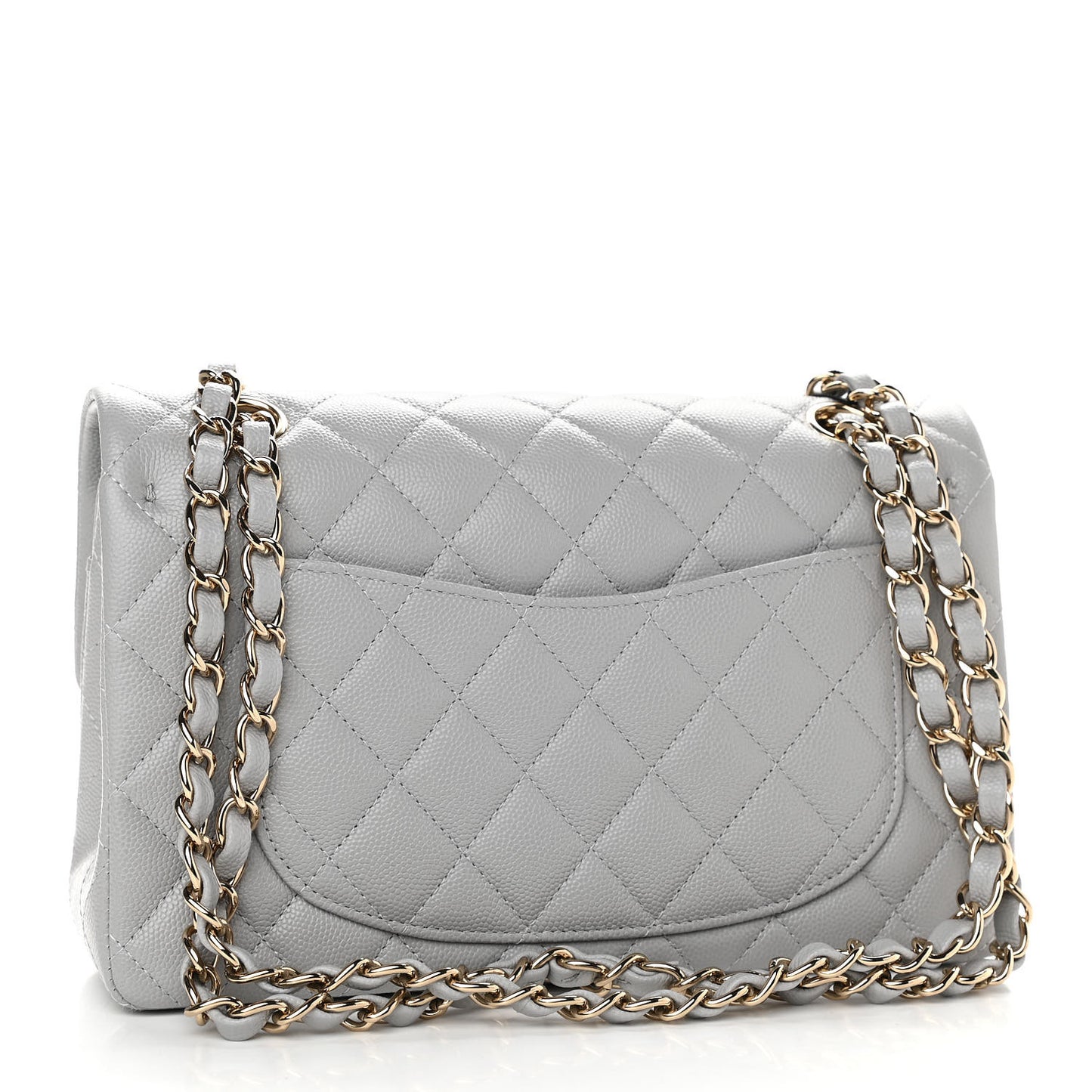 Caviar Quilted Small Double Flap Grey