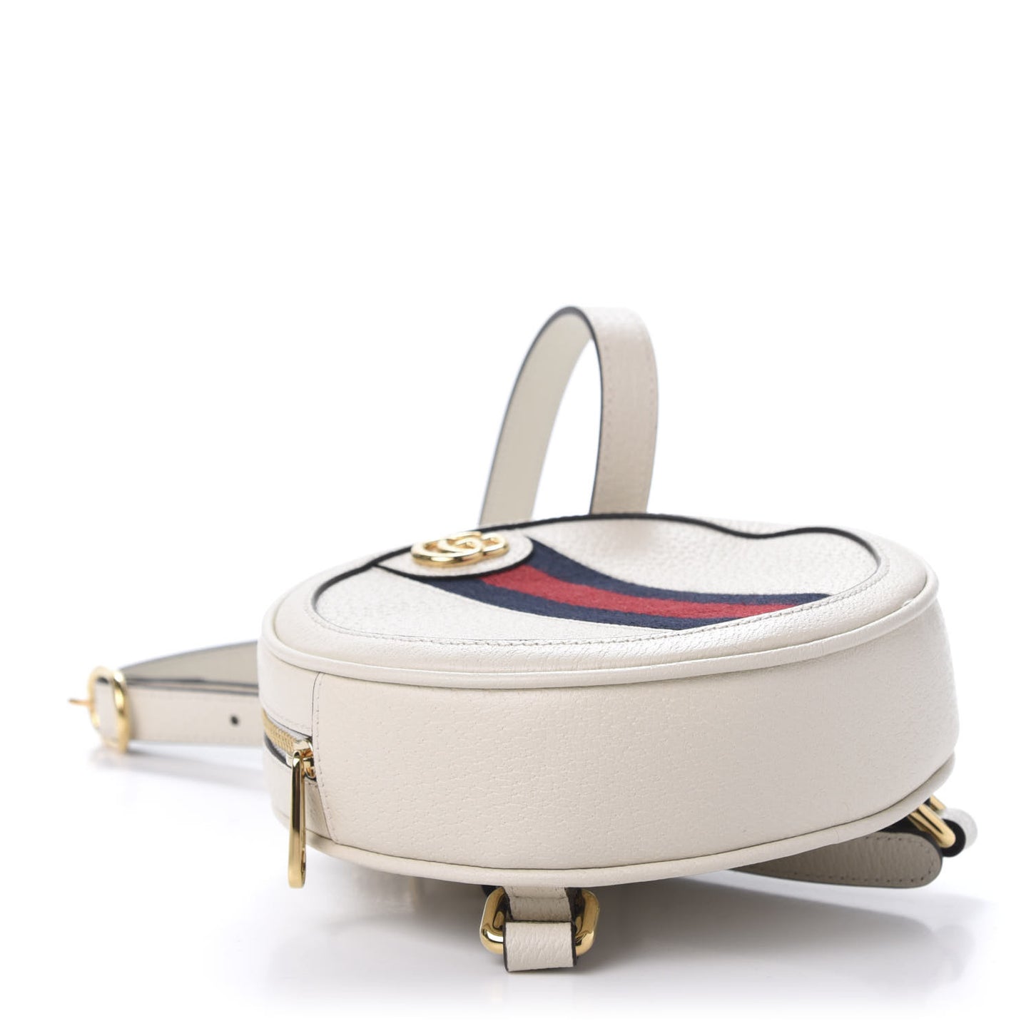 Textured Calfskin Web Mini Ophidia Round Backpack Mystic White