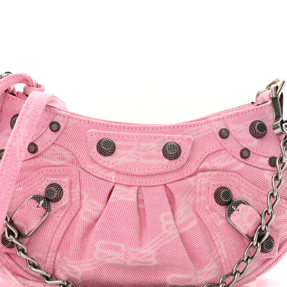 Balenciaga Washed Denim BB Monogram Le Cagole Mini Purse With Chain Pink 7 of 11
