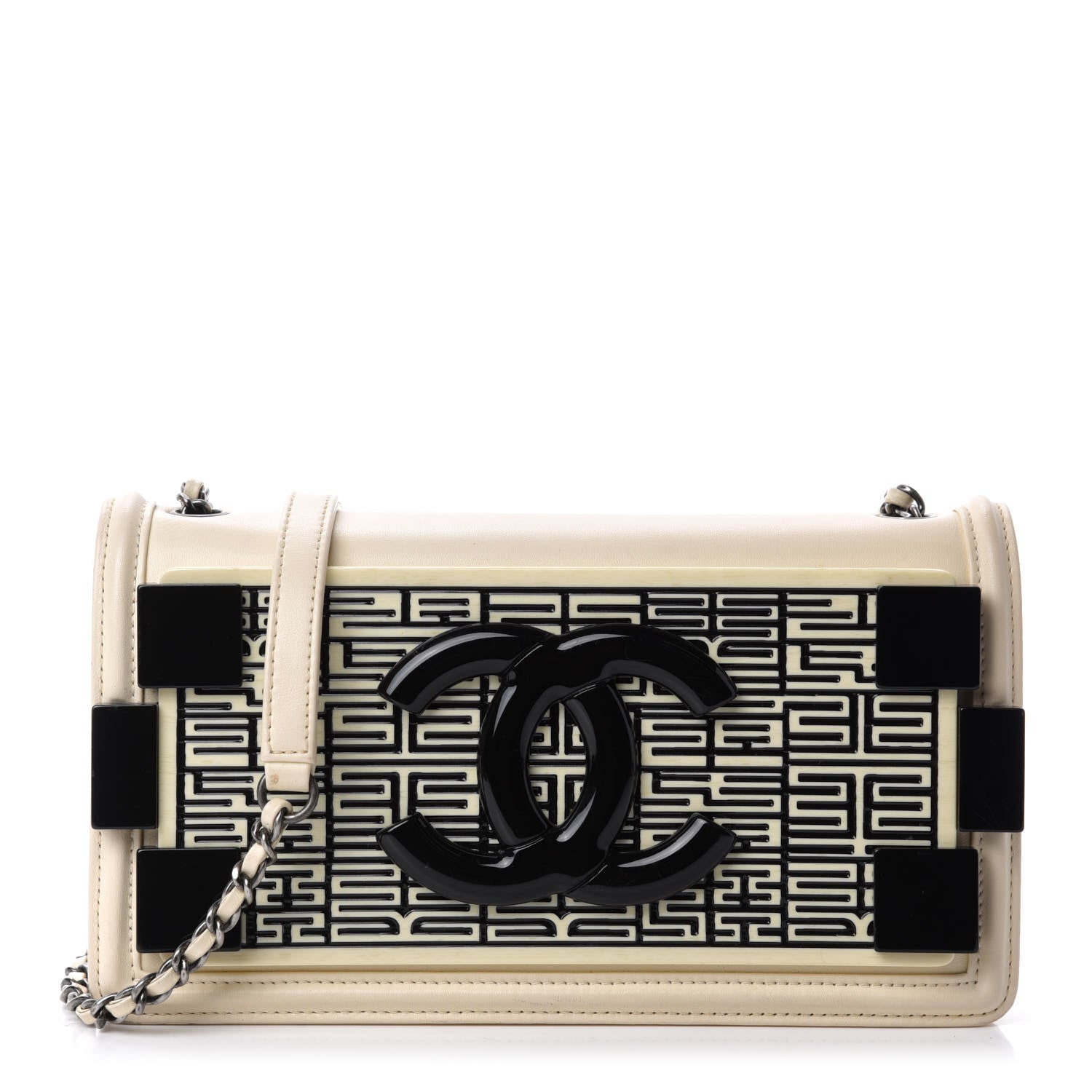 Chanel Lambskin Plexiglass Seamless Greek Horizontal Boy Brick Flap Dark White 1 of 10