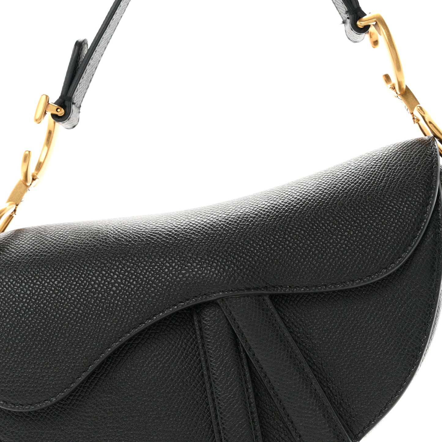 Grained Calfskin Mini Saddle Bag Black