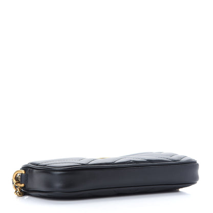 Gucci Calfskin Matelasse Mini GG Marmont Chain Crossbody Bag Black 4 of 9