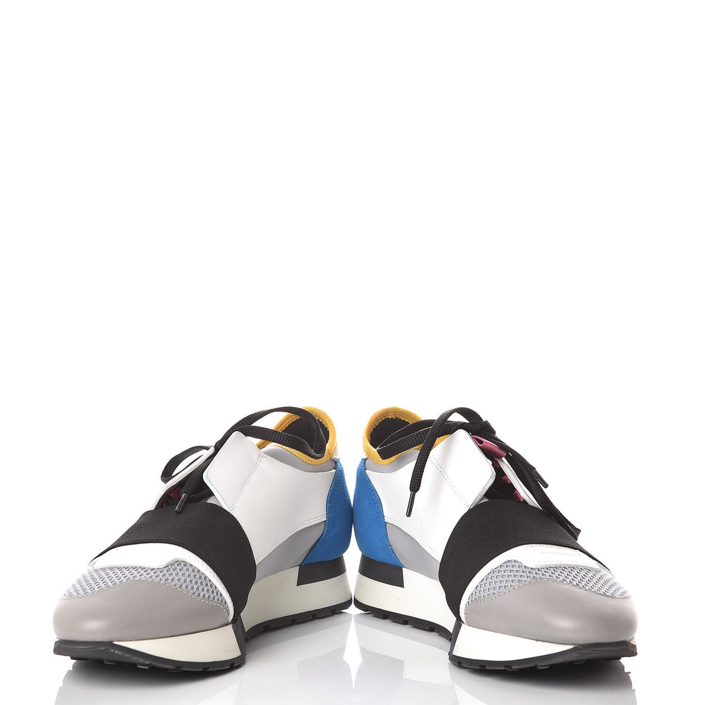 Mesh Calfskin Neoprene Suede Womens Race Runner Sneakers 36 Gris Blue White