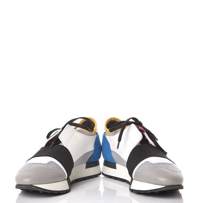 Balenciaga Mesh Calfskin Neoprene Suede Womens Race Runner Sneakers 36 Gris Blue White 6 of 10