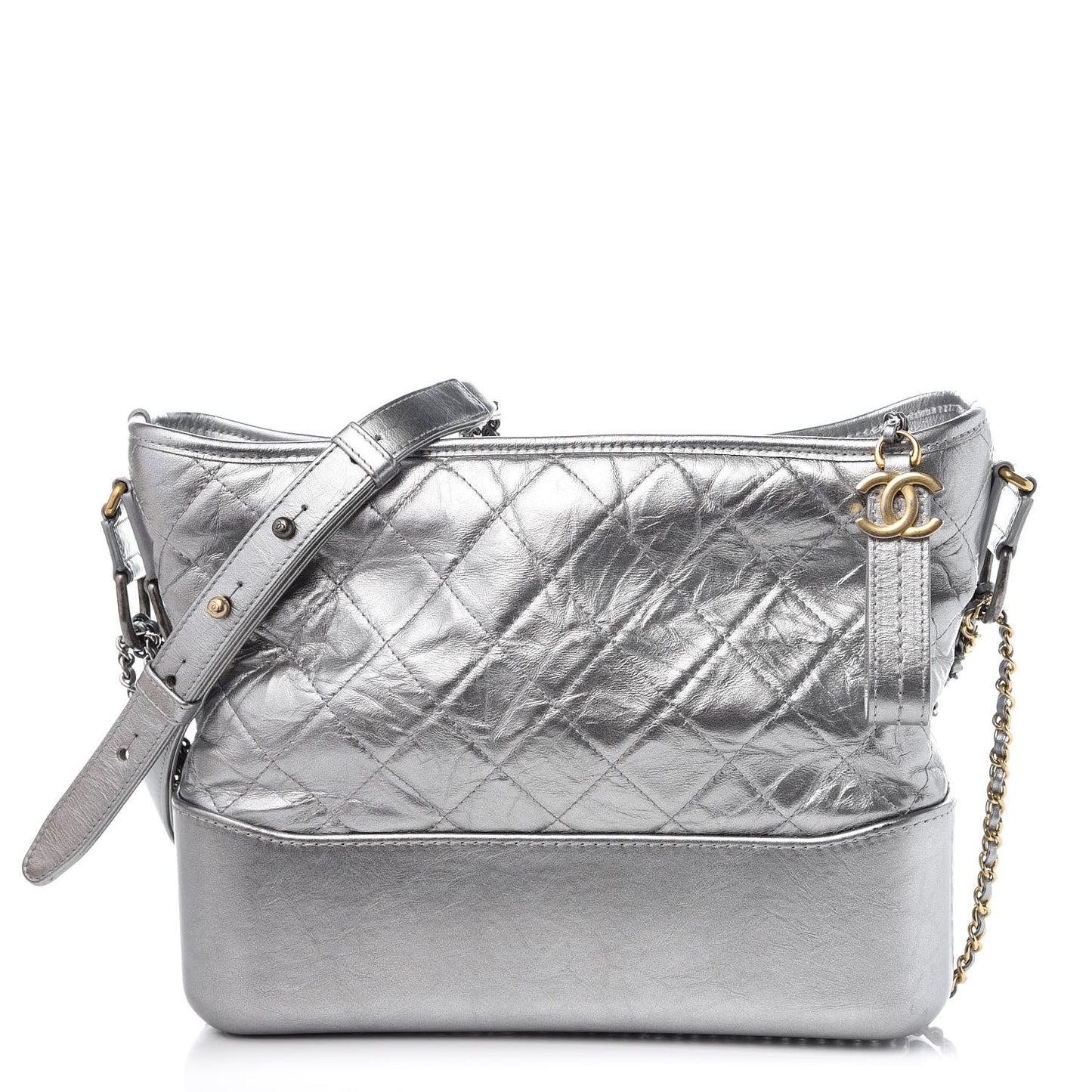 Metallic Lambskin Calfskin Quilted Medium Gabrielle Hobo Silver