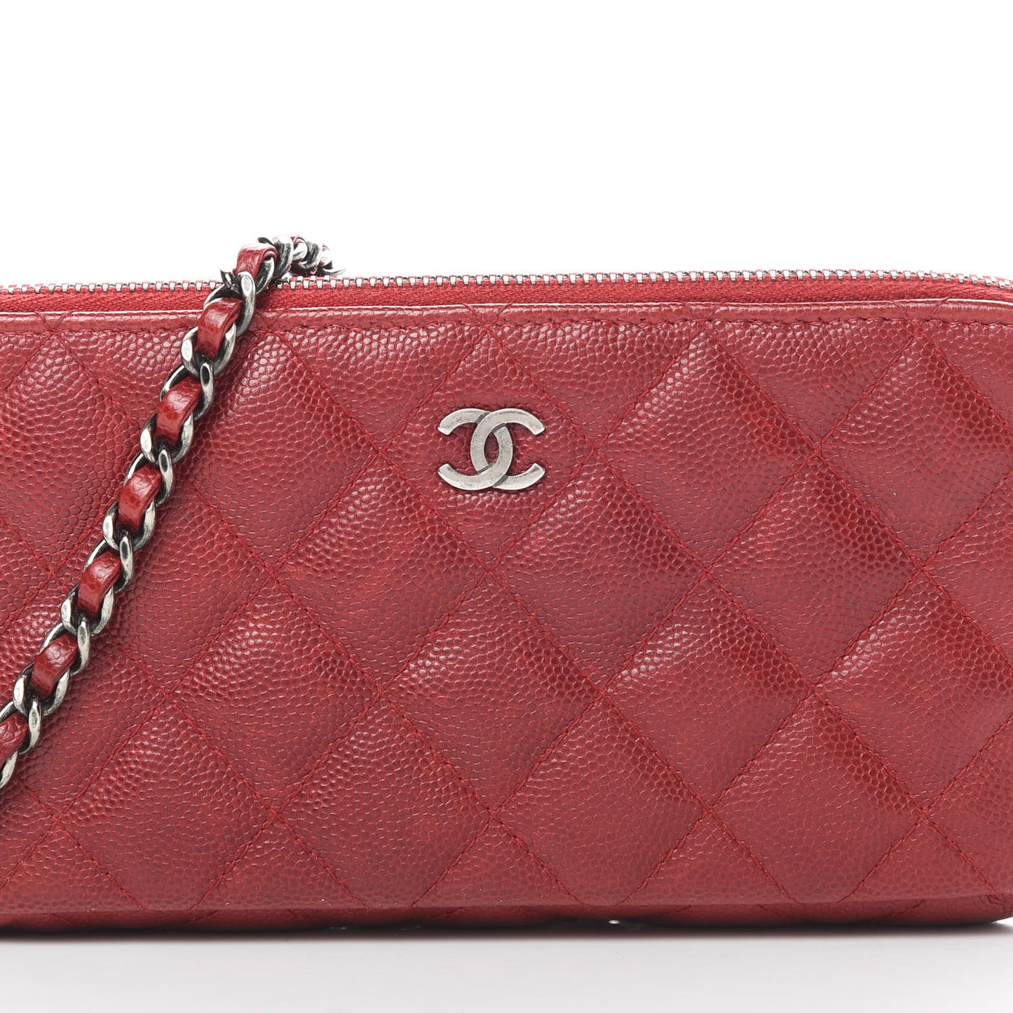 Caviar Quilted Small Clutch With Chain Red