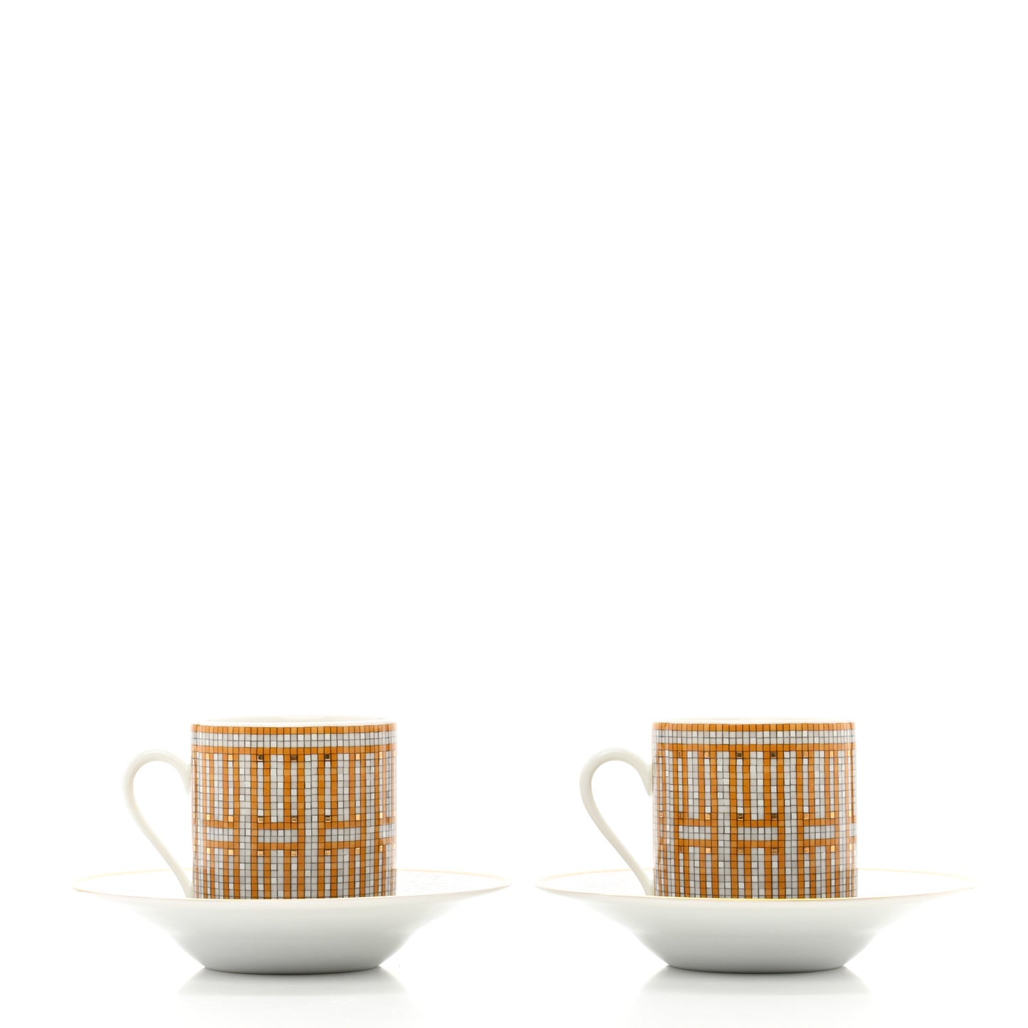 Porcelain Mosaique Au 24 Gold Coffee Cup and Saucer Set of 2