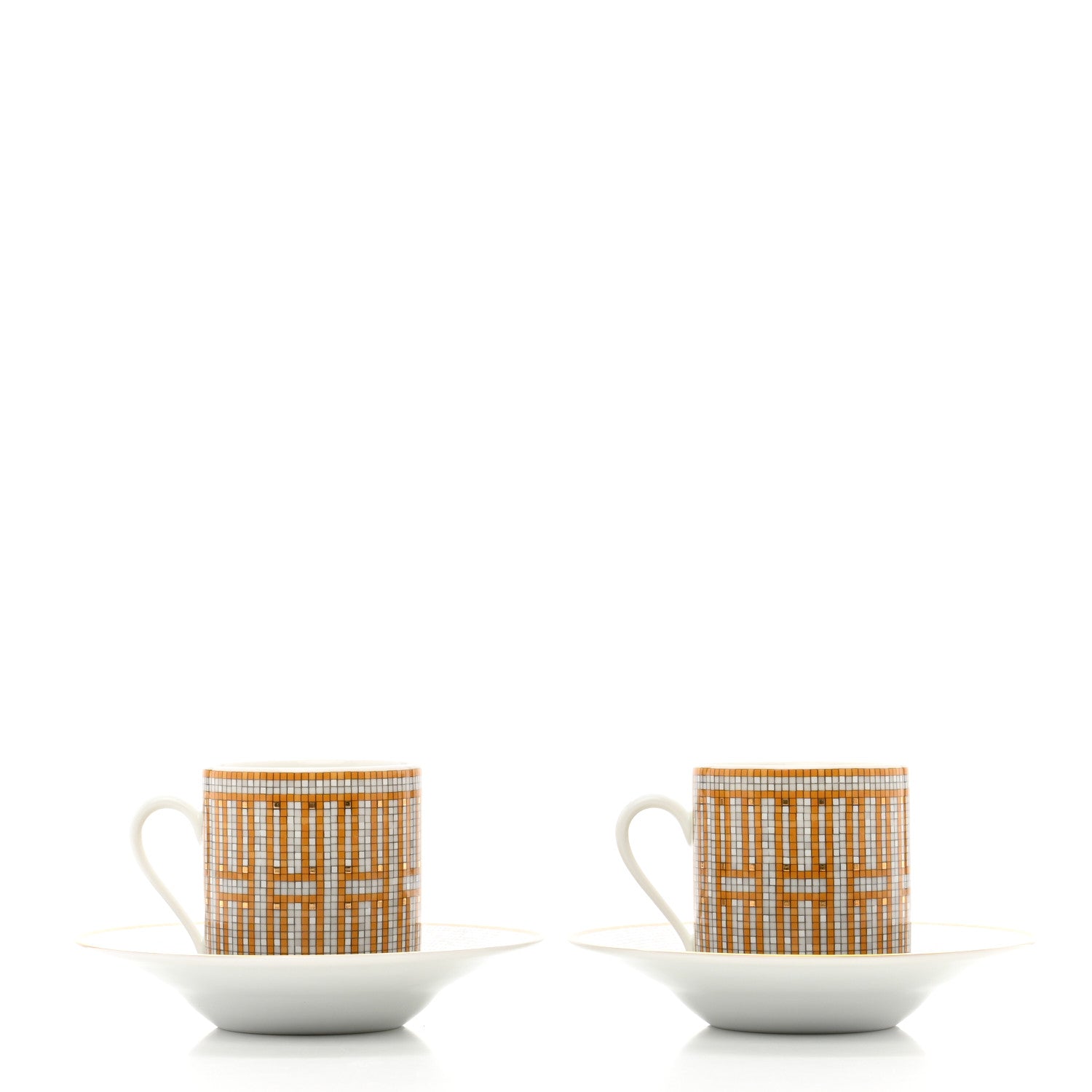 Hermes Porcelain Mosaique Au 24 Gold Coffee Cup and Saucer Set of 2 2 of 9