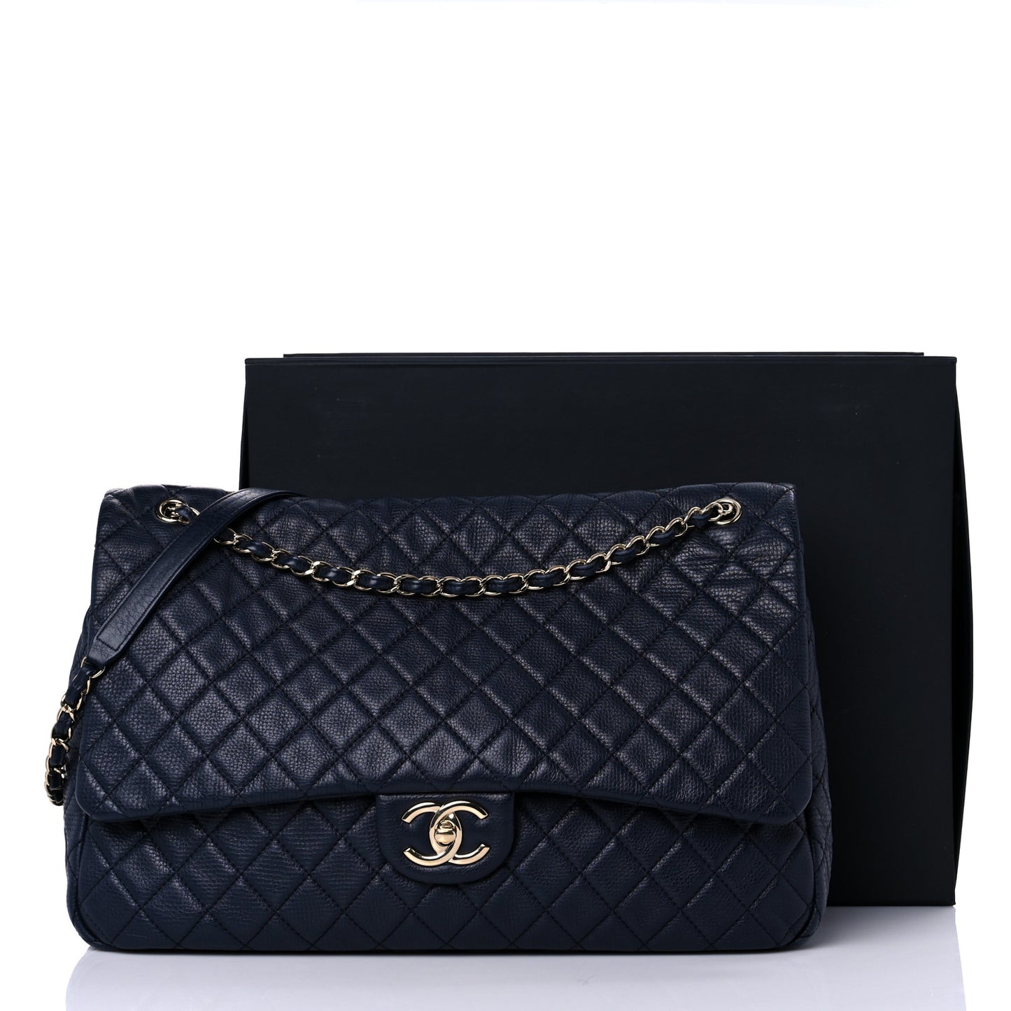 Calfskin Quilted Small XXL Travel Flap Bag Navy
