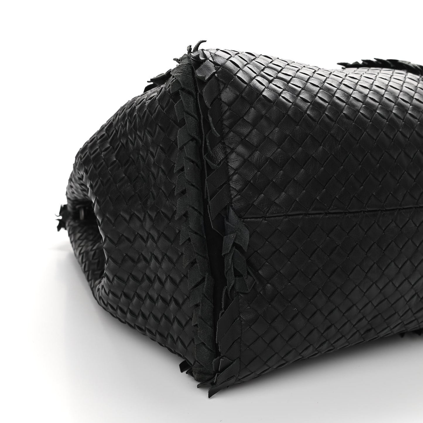 Nappa Intrecciato Large Franges Shoulder Bag Black