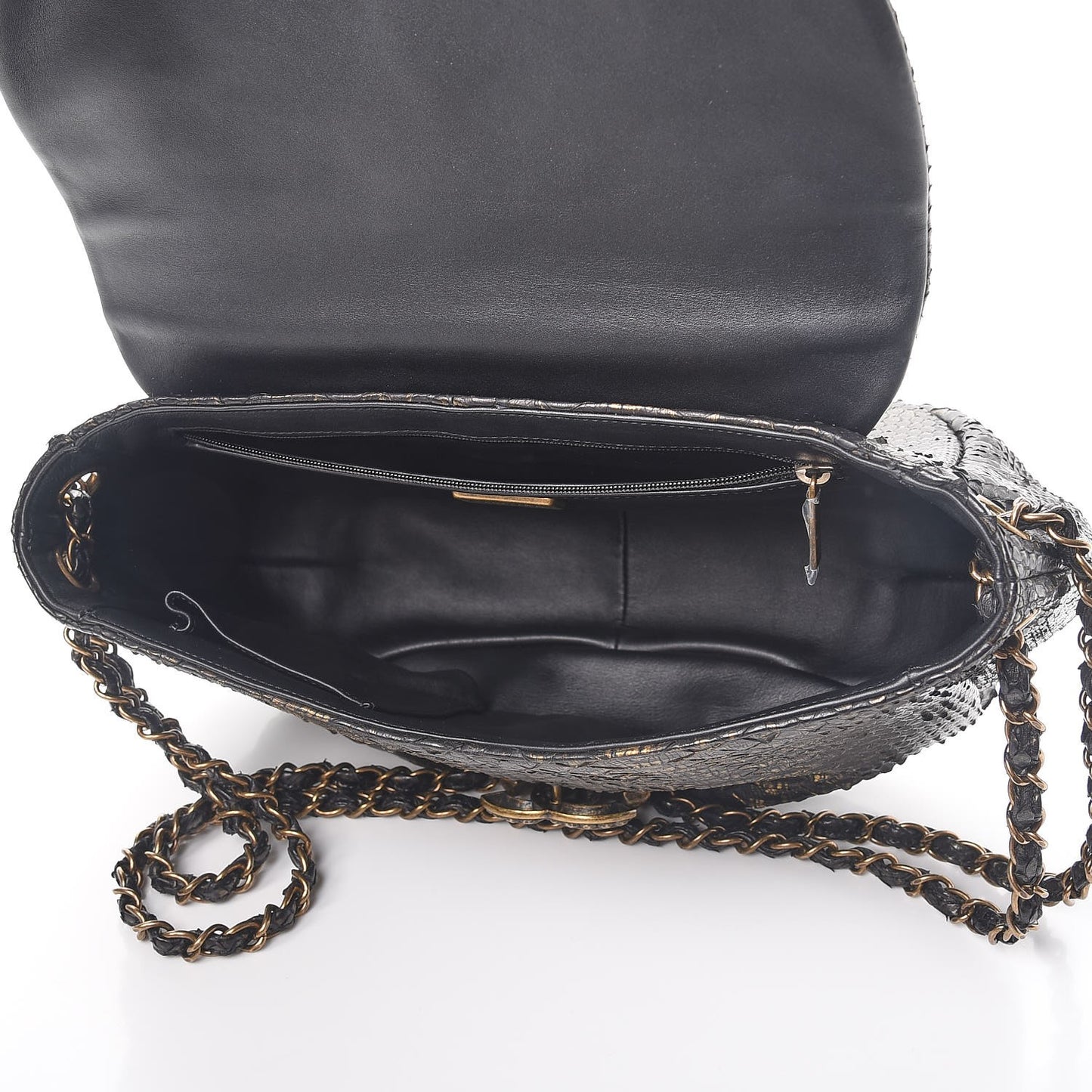Metallic Python Hobo Black Gold