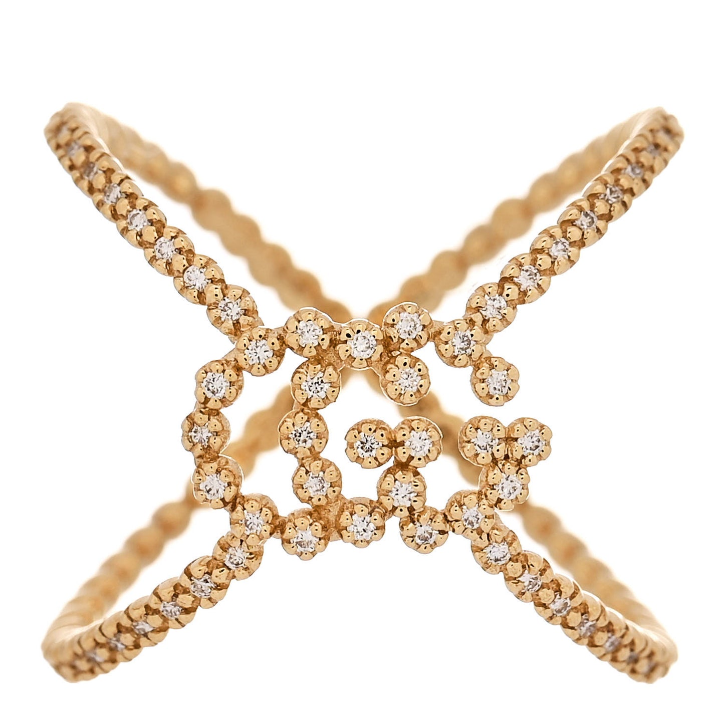 18K Yellow Gold Diamond GG Running X Ring 52 6