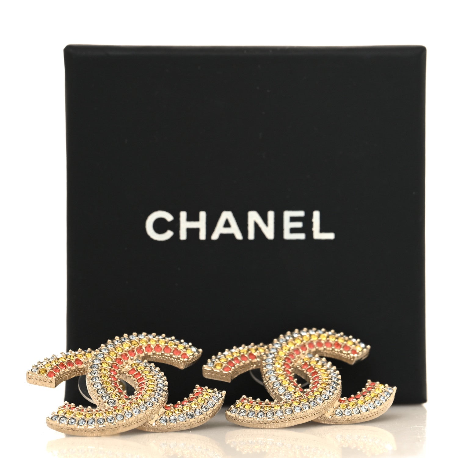 Chanel Crystal CC Earrings Gold Multicolor 5 of 5