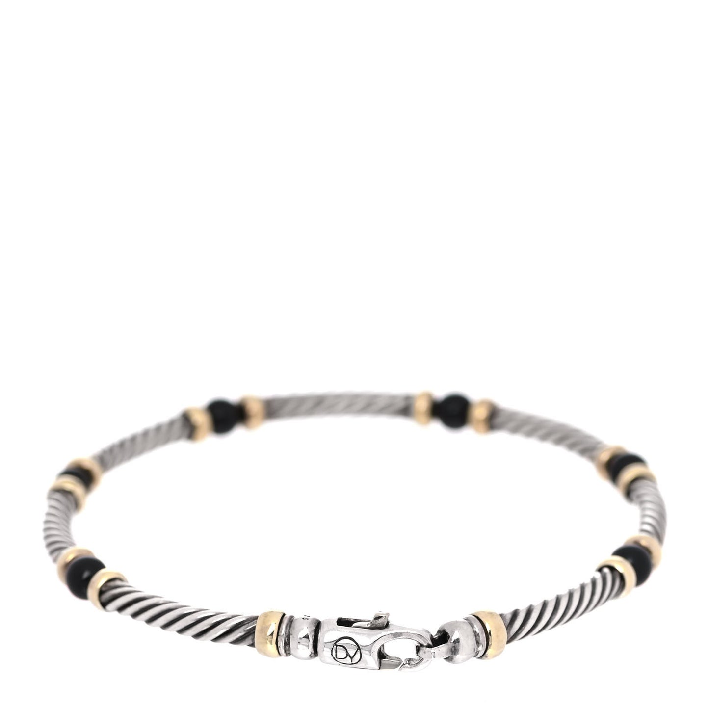 Sterling Silver 14K Yellow Gold Black Onyx 5mm Metro Link Bracelet