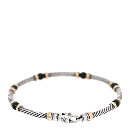 David Yurman Sterling Silver 14K Yellow Gold Black Onyx 5mm Metro Link Bracelet 3 of 4