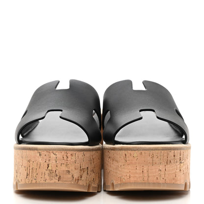 Hermes Calfskin Cork Eze 30 Sandals 37 Black 2 of 7