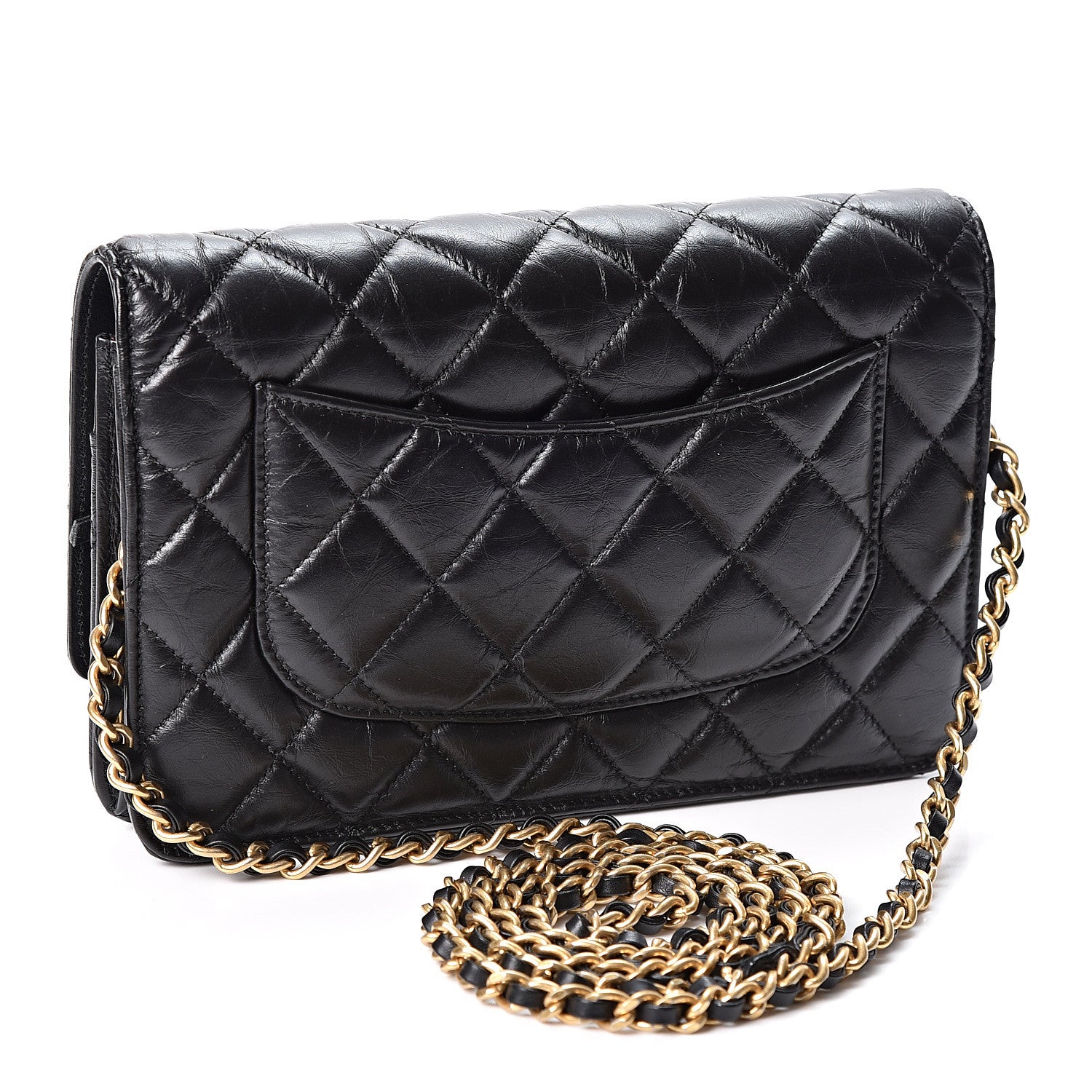 Chanel Aged Calfskin Quilted Lucky Charms 2.55 Reissue Wallet On Chain WOC Black 2 of 11