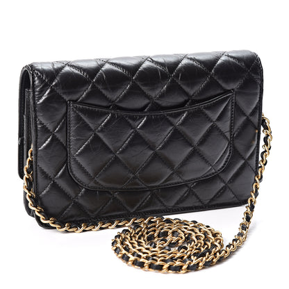 Chanel Aged Calfskin Quilted Lucky Charms 2.55 Reissue Wallet On Chain WOC Black 2 of 11