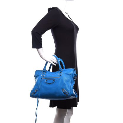 Balenciaga Chevre Silver Metallic Edge Hardware City Bleu Ceylon 3 of 14