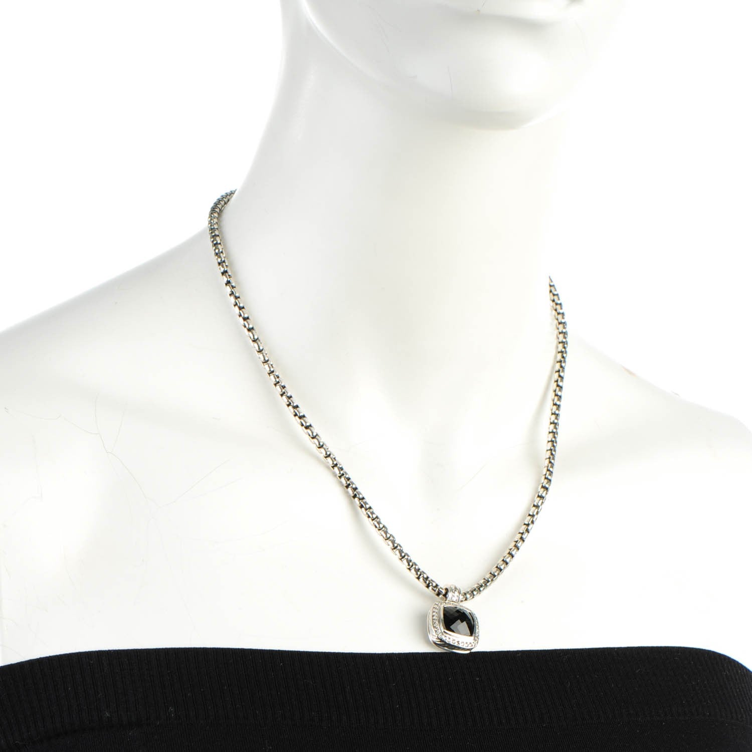 David Yurman Sterling Silver Black Onyx Diamond 10mm Petite Albion Necklace 2 of 5