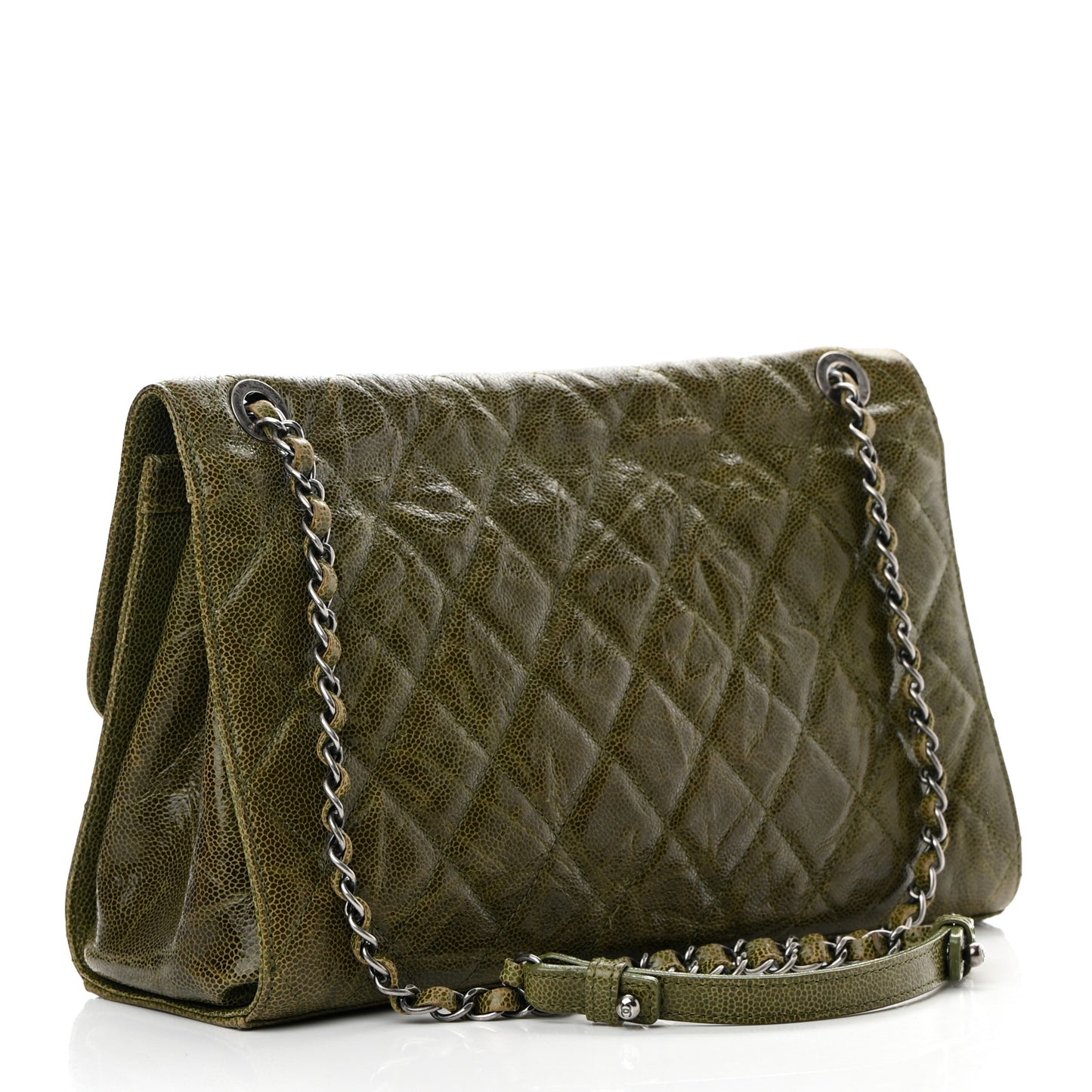 Crumpled Grained Calfskin Jumbo CC Crave Flap Green