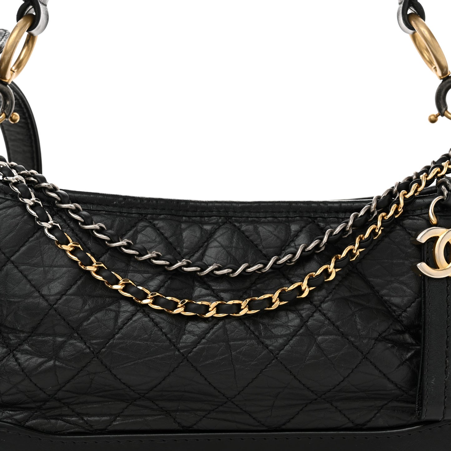 Aged Calfskin Quilted Small Gabrielle Logo Hobo Black