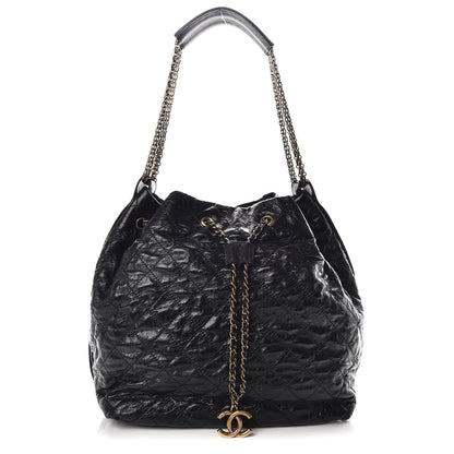 Chanel Glazed Calfskin Stingray Drawstring Bucket Black 1 of 9