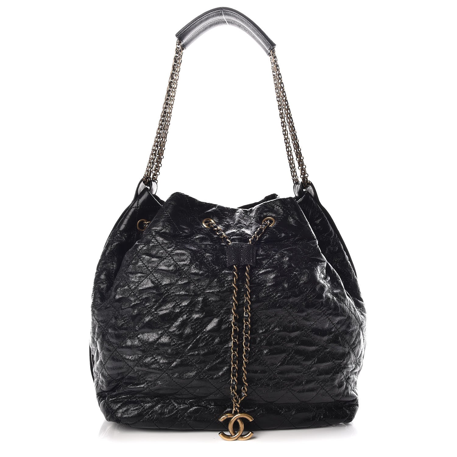 Chanel Glazed Calfskin Stingray Drawstring Bucket Black 1 of 19
