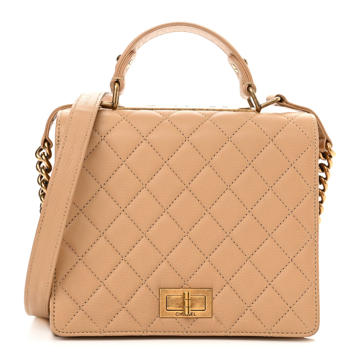 Goatskin Quilted Large Rita Top Handle Flap Beige